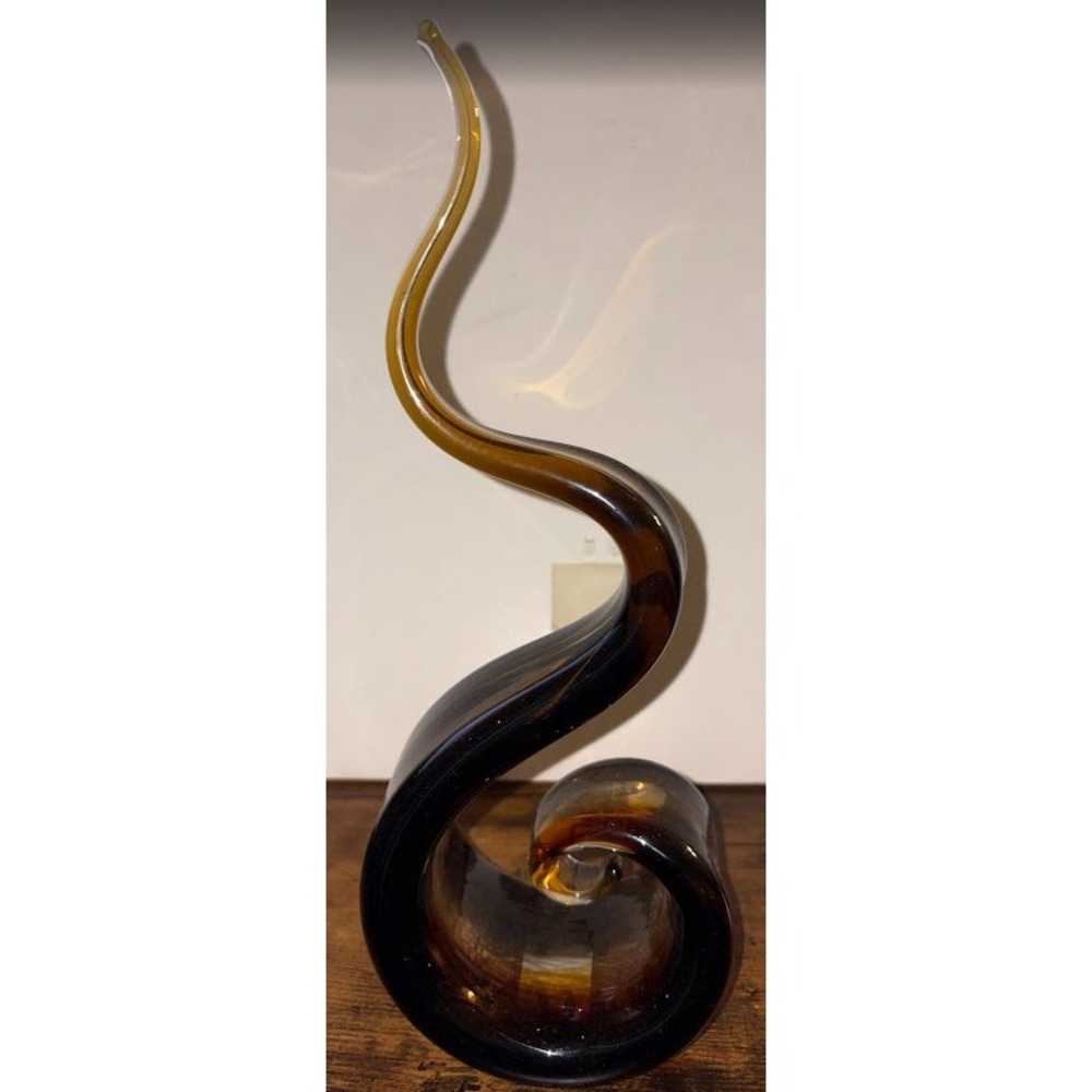 Murano Style Swirled Art Glass Sculpture Amber Brown Flame Spiral Home Decor